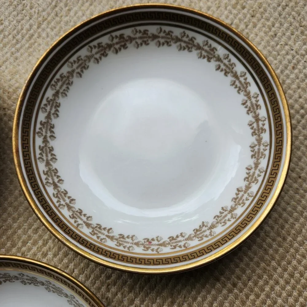 Royal Cauldon H8426 Set of 4 Berry Dessert Bowls Gold Greek Key Flowers 8426